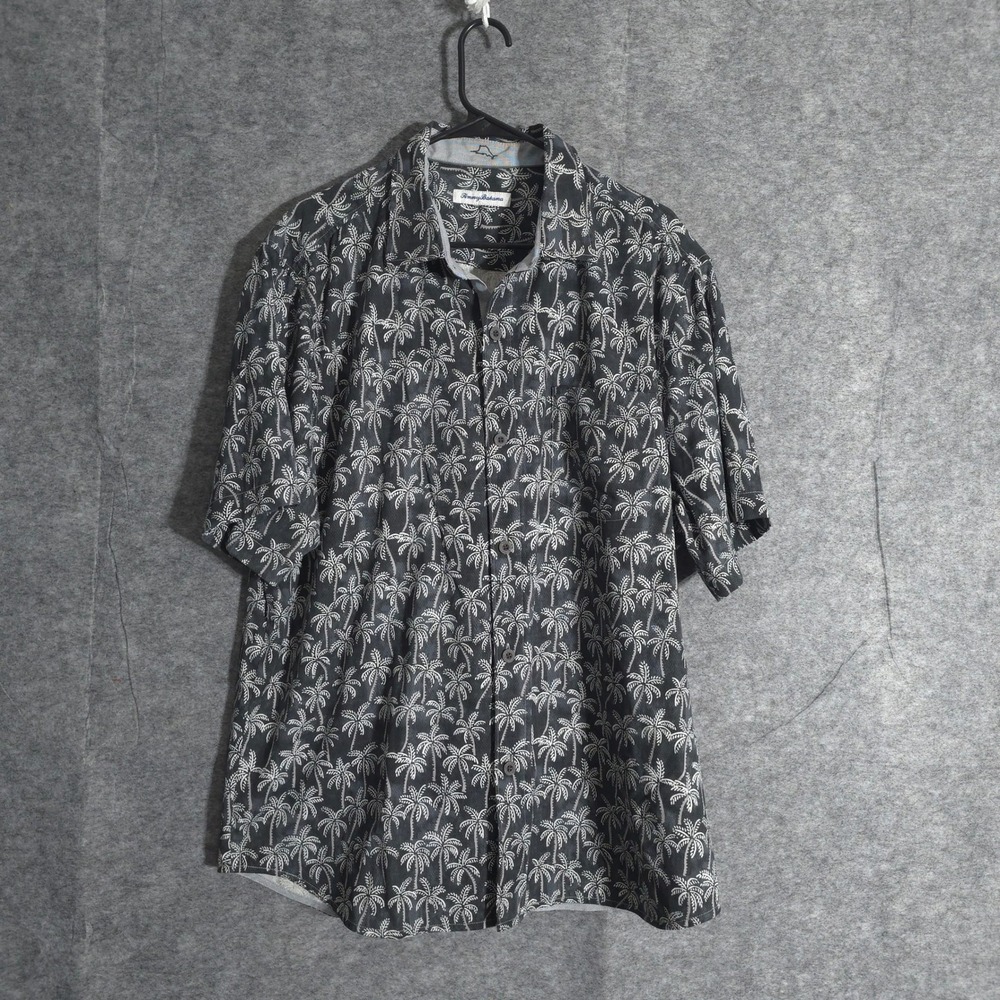 Tommy Bahama Shirt Mens XL Palm Tree Print Button Down‎ Short Sleeve Silk Casual